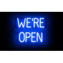 SpellBrite WE'RE OPEN LED Sign for Business. 18.9" x 15.0" Blue WE'RE OPEN Sign Has Neon Sign Look With Energy Efficient LED Light Source. Visible from 500  Feet, 8 Animation Settings.