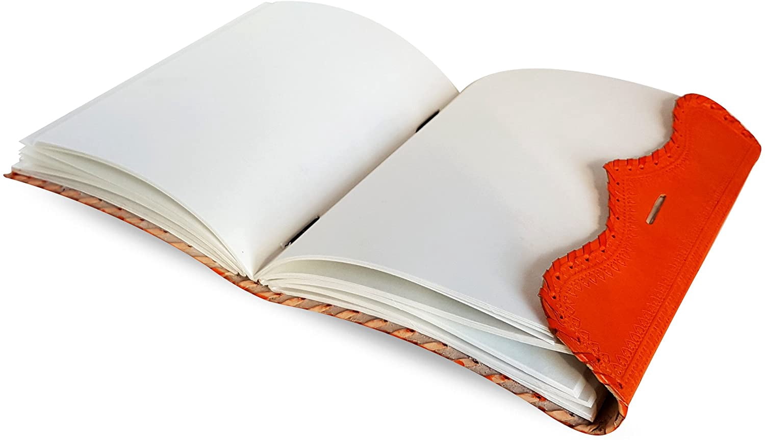 Jaald 10" Leather Journal Blank Notebook Handmade Travel Diary with Lock Writing Bullet Journal Christmas Gift Orange Sketchbook for Artists