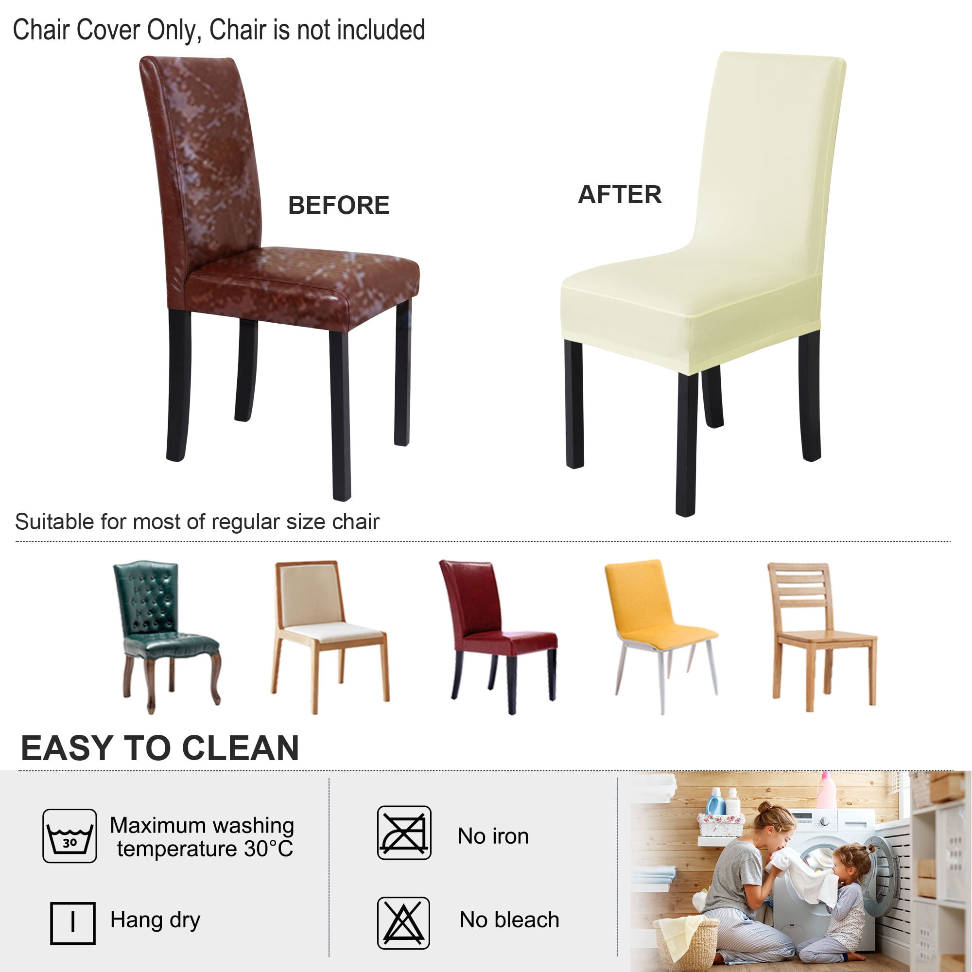Unique Bargains High Elasticity Dining Chair Slipcover Beige Color M