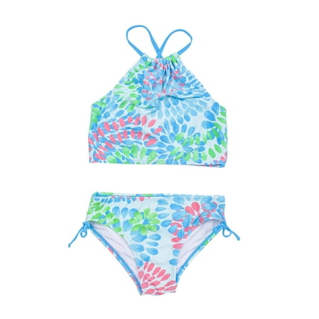 

Sngxgn Kid Girls High Waisted Cute 2 Piece Halter Bikini Sets Ruffle Floral Print Teen Spaghetti Swimsuits Girls Tankini Swimsuits Green 5-6