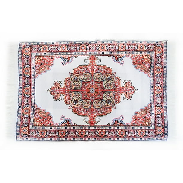 Mini alfombra Exquisita escena Diseño Decoración Pequeño Mini Casa Accesorios de Algodón Alfombra Decoración Suelo Modelo para DIY Decoración Naranja, Blanco Inevent FN001807-01