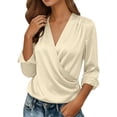 thumbnail image 5 of Aezemi Women Wrap Work Shirts Pleated V Neck Dressy Long Sleeve Office Fashion Blouses Womens Spring Fall Business Casual Comfy Tops XXL, 5 of 9