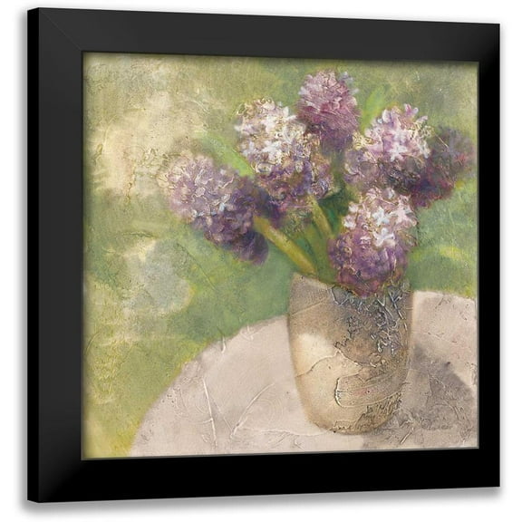 Hristova, Albena 12x12 Black Modern Framed Museum Art Print Titled - Purple Hyacinths in Vase Green