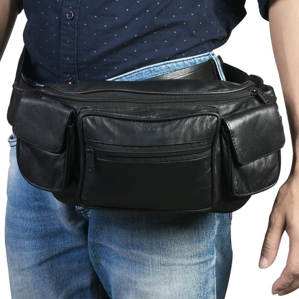 Jumbo Fanny Pack with 2 Side Pockets Genuine Leather by Leatherboss