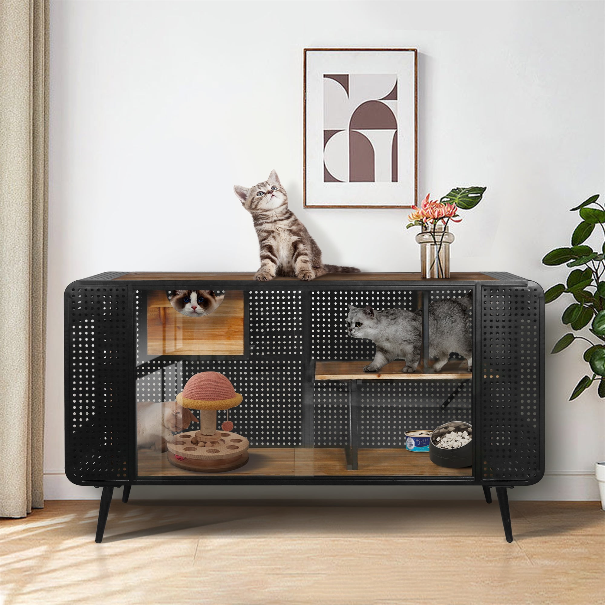 Pefilos 55" Spacious Cat House with Tempered Glass, Cat Condo for Large Cats Includes Resting Platforms, Cave for Living Room, Hallway, Study and Other Spaces, Black Pefilos 55" Spacious Cat House with Tempered Glass, Cat Condo for Large Cats Includes Resting Platforms, Cave for Living Room, Hallway, Study and Other Spaces, Black