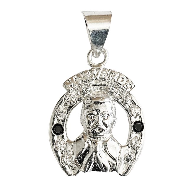 Dije Mediano Jesús Malverde Con Zirconias Plata Solida 925 negro Alto/Ancho 4 cm x 2.5 cm JOYARIS Jesús Malverde