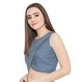 thumbnail image 2 of eloria Women Round Neck Sari Top Blouse Casual Short Sleeve With Triangle Lace, Art Silk Color : Grey 2, SIZE : 32, 2 of 5