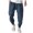 Navy, variant on Harem Pants Men Drawstring Elastic Waist Taper Cotton Linen Pants Baggy Lightweight Casual Pants with Pocket, L