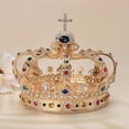 thumbnail image 2 of Baroque Royal Cross Castle Colorful Rhinestone Crown Party Headwear (gold), 2 of 7