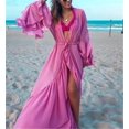 thumbnail image 1 of 2022 nuevo cárdigan largo holgado de estilo playero liso para mujer, Top Sexy con escote en V profundo, manga larga con volantes, camisa dividida para mujer, dulce exterior CapePINK esquí esquí Gafas de esquí, 1 of 1
