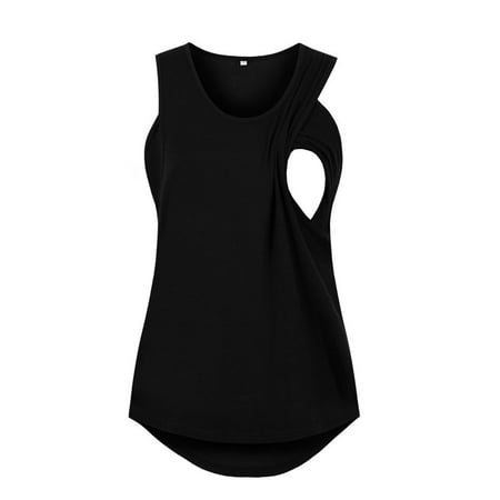 

asdoklhq Maternity Tops Clearance Women Vest Round Neck Solid Color Maternity T-shirt Breastfeeding Top