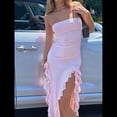 thumbnail image 4 of Vestido de Fiesta Elegante de Verano para Mujer, Sin Tirantes, Tubo, Midi, Ajustado, con Volantes Irregulares y Borlas Rosa S, 4 of 8