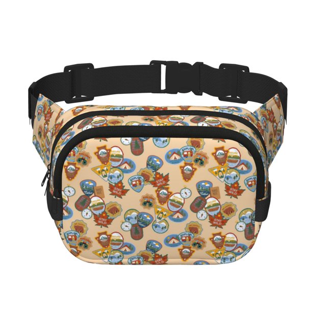 Fotbe Camp Badge Cangurera Cuadrada con Estampado de Doble Capa, Bolsa de Cintura Ajustable Mini para Hombres y Mujeres