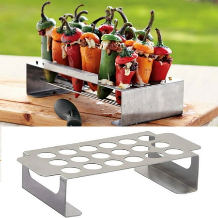 Cheer.US Grill Rack & Pepper Corer Tool - Large 18 Capacity Roaster - Holder Also For Cooking Chili or Chicken Legs & Wings Roasting on BBQ Smoker or Oven - Dishwasher Safe Stainless Steel Accessories