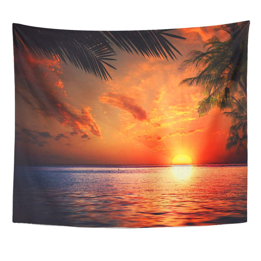 UFAEZU Orange Red Beach Sunset Ocean Abstract Environmental Colorful