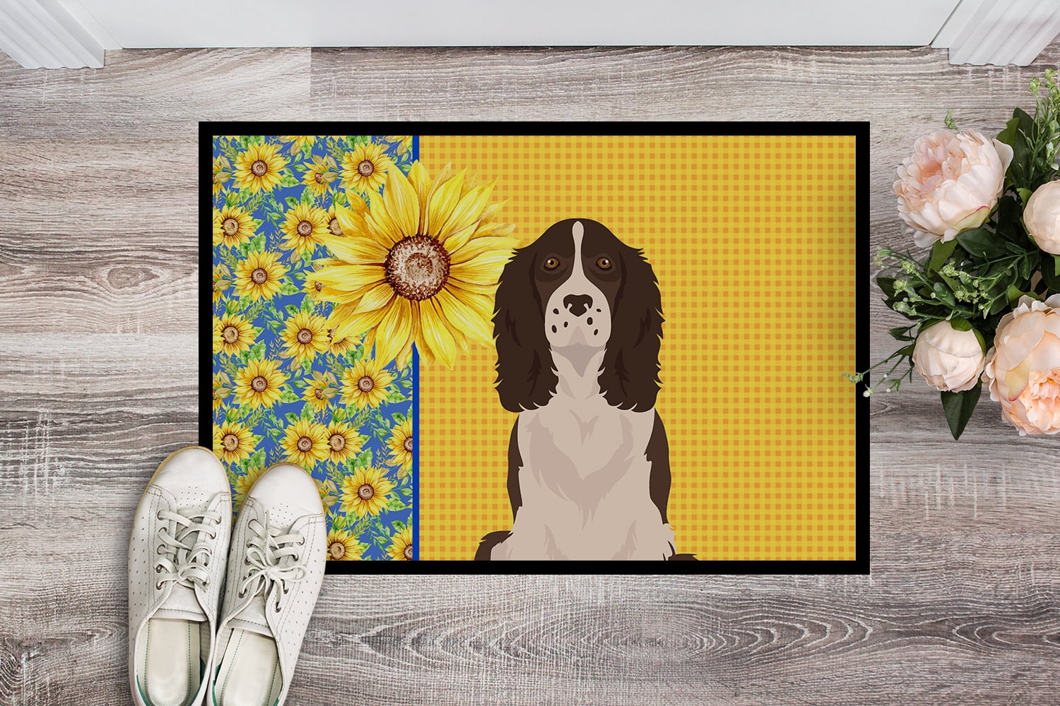 Carolines Treasures WDK5417JMAT 24 x 36 in. Summer Sunflowers Liver English Springer Spaniel Indoor or Outdoor Mat