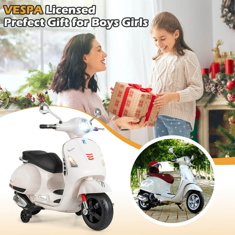 Costway, Licensed VESPA Kids Electric Motorcycle, 12V White