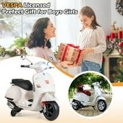 Costway Licensed VESPA 12V Kids Electric Motorcycle with Music Horn Story Training Wheels White