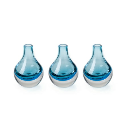 Yellow Glass Bud Vase CASAMOTION Home Decor Accent Vase Hand Blown Art Solid Color Glass Bud Vase, Blue, Set of 3 ()