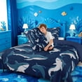 thumbnail image 4 of meiyoeat Sea Animal Shark Full Size Comforter Sets For Boys,Ocean Wildlife Print Bedding Comforter Set For Kids,Navy Blue Reversible,3-Piece, 4 of 7