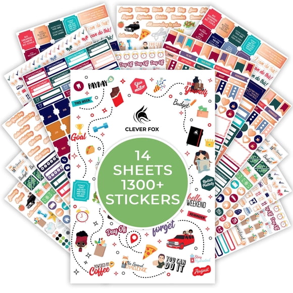 Clever Fox Planner Stickers &acirc;?? Monthly, Weekly & Daily Planner Stickers 14 Sheets Set of 1360+ Unique Stickers by Clever Fox (Value Pack)