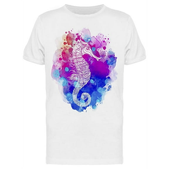 Splatter Paint Seahorse Sketch T-Shirt Men -Image by Shutterstock, Male XX-Large