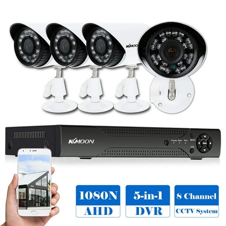 Surveillance Cable KKmoon 8CH 1080P 5-in-1 Digital Video Recorder + 4*720P AHD Waterproof IR CCTV Camera + 4*60ft Surveillance Cable Control Motion Detection Night Vision for CCTV Security System NTSC System ()