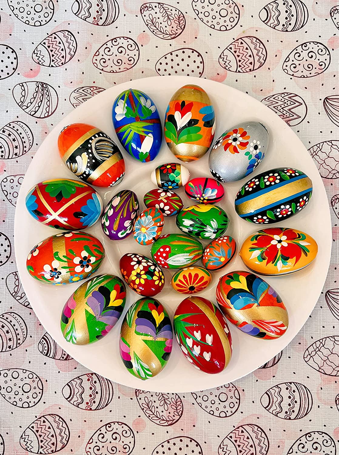 Importer AM Polish Easter Hand Painted Wooden Eggs (Pisanki) Decorative Eggs for Easter Set of 6 Medium Eggs
