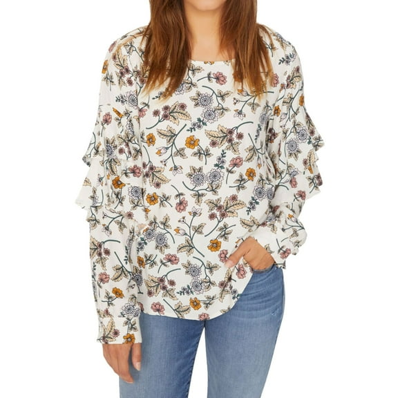 Sanctuary Clothing Womens Floral Ruffled Blouse, White, X-Large