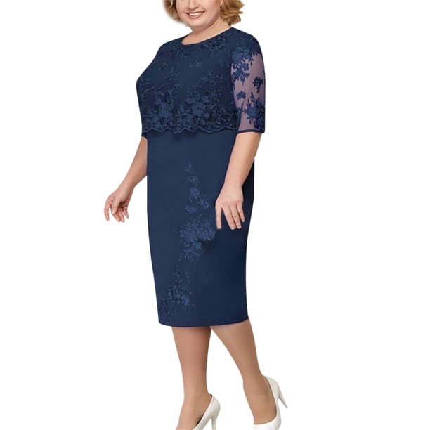 Vestido solacol para mujer, elegante vestido hasta la rodilla para mujer, vestido de talla grande, vestido de encaje elegante para madre de la novia, vestido hasta la rodilla de talla grande, vestido