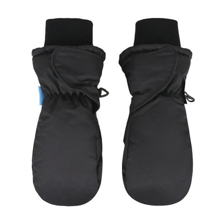 Boy's 3M Thinsulate Waterproof Winter Sports Snow Ski Mittens, Black, Age7-9