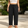 thumbnail image 2 of Mgmyaa Women's Plus Size Casual Relaxed Fit Chino Pants Full Length Mid Waist Drawstring with Adjustable Waist and Exterior Pockets Relaxed Fit Soft Cotton Blend Trousers for Everyday Wear, 2 of 9