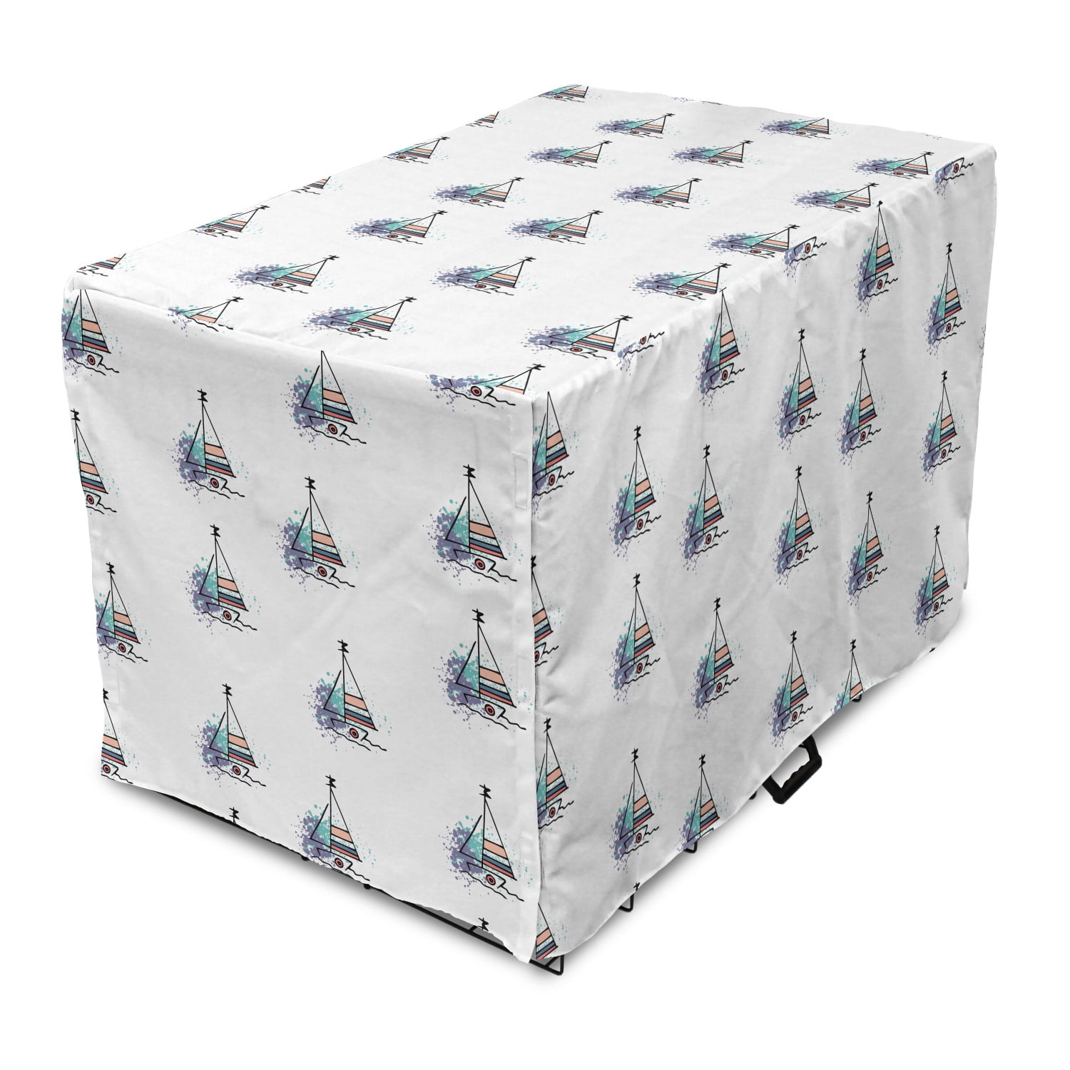 Boat Dog Crate Cover, Rhythmic Motifs of Sailboats Nautical Theme on a ... - Space Efficient Dog Crates For Sailboats