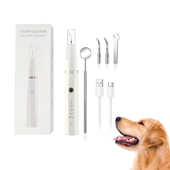Pet Ultrasonic Tooth Cleaner Toothbrush,Dog Tooth Brushing Kit with LED Lamp,Dog Plaque Remover for Teeth,Tartar Remover for Teeth Stains for Dog and Cat (White)