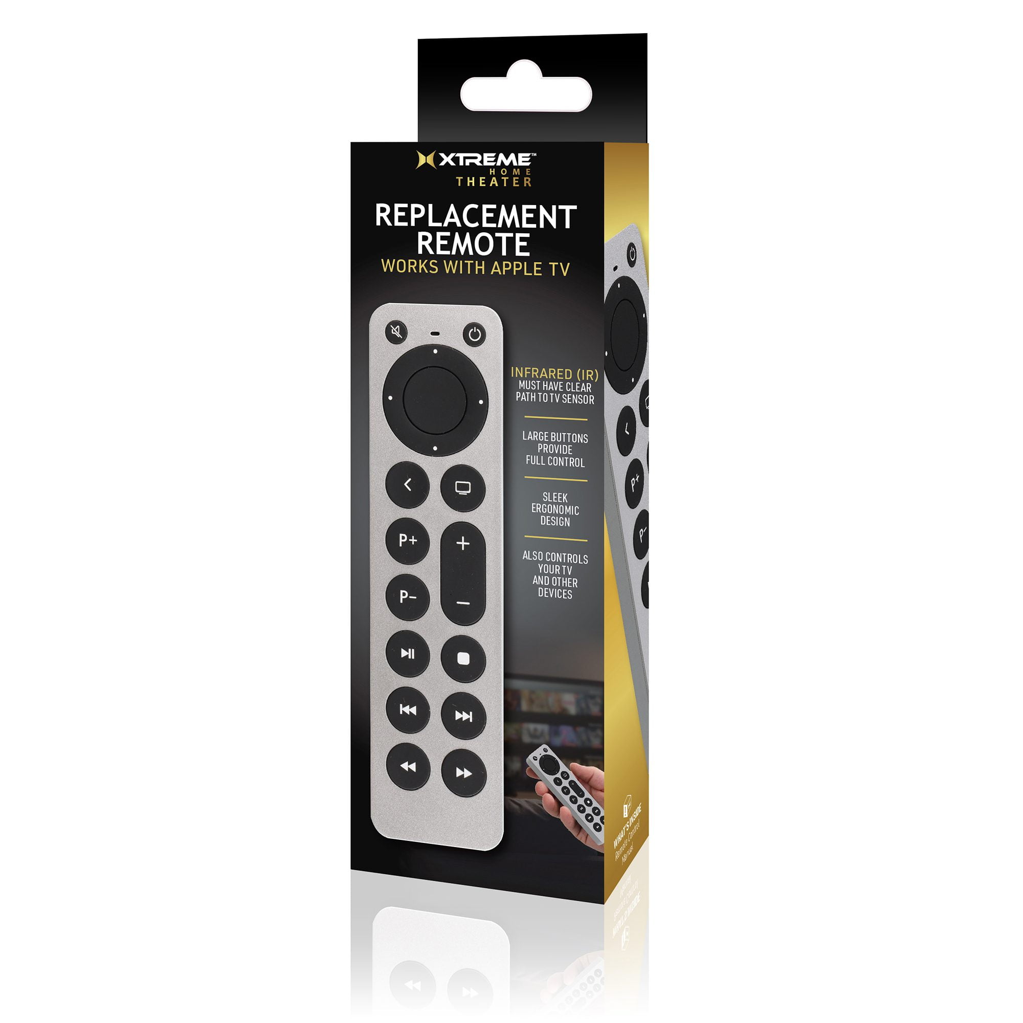 Xtreme Universal Apple TV Remote Replacement for 1st-5th Generation, Controls TV & Apple TV, Large Buttons, Ergonomic Design – Requires 2x AAA Batteries - Walmart.com Xtreme Universal Apple TV Remote Replacement for 1st-5th Generation, Controls TV & Apple TV, Large Buttons, Ergonomic Design – Requires 2x AAA Batteries - Walmart.com