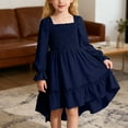 thumbnail image 2 of XEGLSBU Flower Girl Dress 2T Winter Summer Girls Dress with Square Neck Flutter Sleeves and Flared Elegant Ruffle Trim Boho Length Party Dress for Toddler Navy Size 6-7 Years, 2 of 7