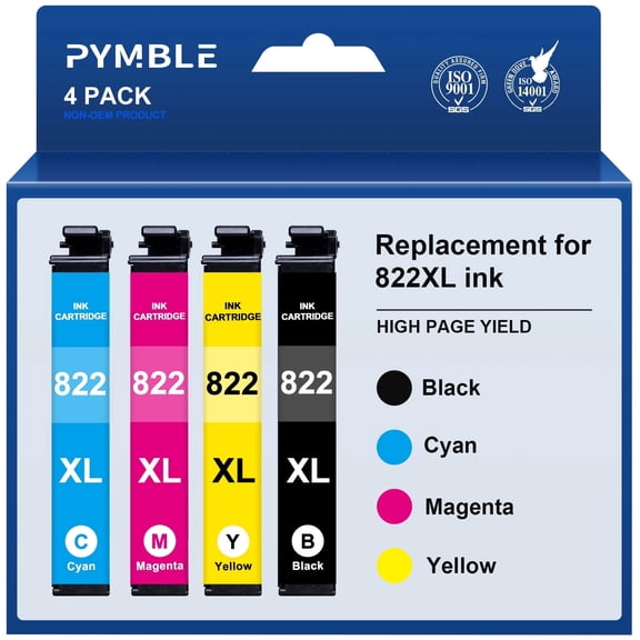 822 Ink for Epson 822 Ink for Epson 822XL Ink Cartridges compatible for Epson Workforce Pro WF-3820 WF-4820 WF-4833 WF-4834 WF-4830(4-Pack, Black Cyan Magenta Yellow)