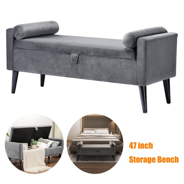 47" Long Storage Bench for Bedroom End of Bed Ottoman Bench Velvet