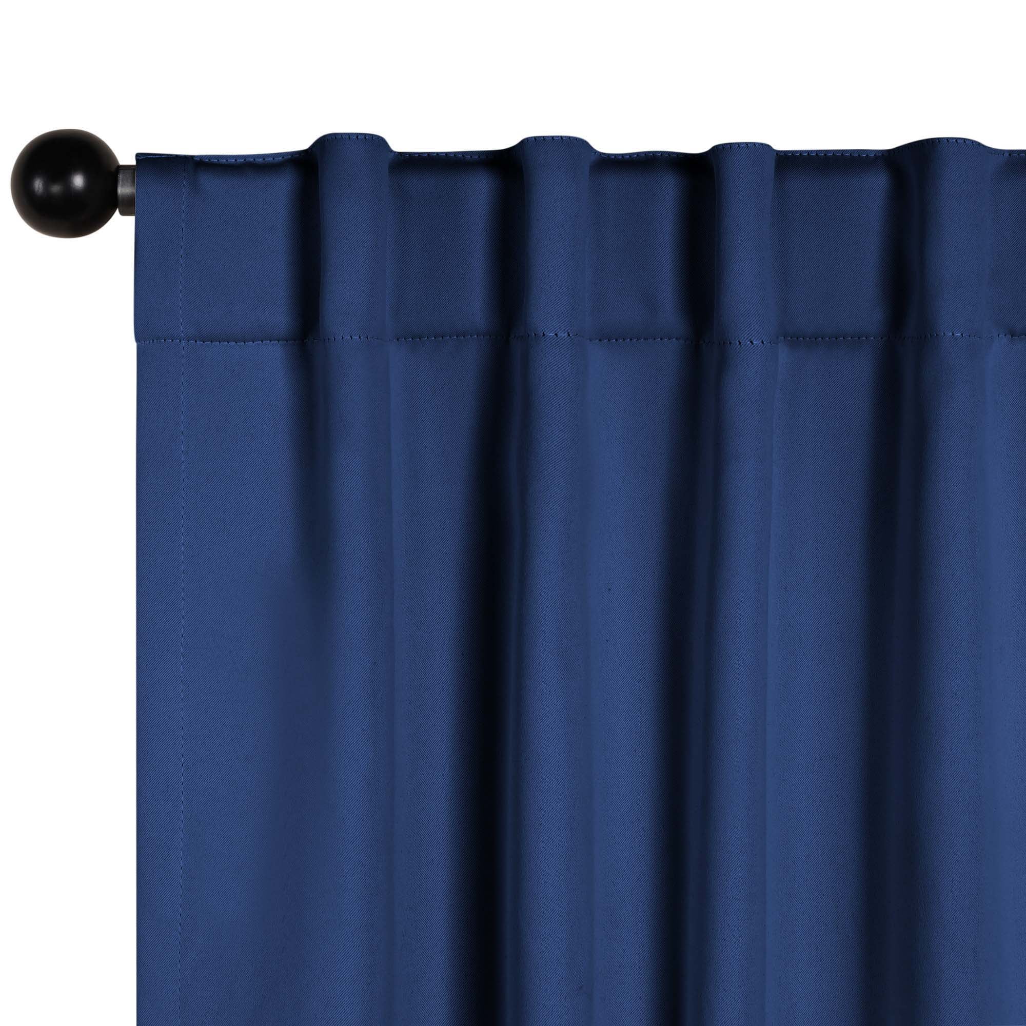 Superior Blackout Solid Light Filtering Back Tab Curtain Panel Set, 52" x 63", Navy Blue