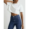thumbnail image 6 of Short Sleeve Loose Crop Top Women Crew Neck Crop Shirt Drop Shoulder Casual Boxy Yoga Running Cropped Baic Tee White XL, 6 of 7