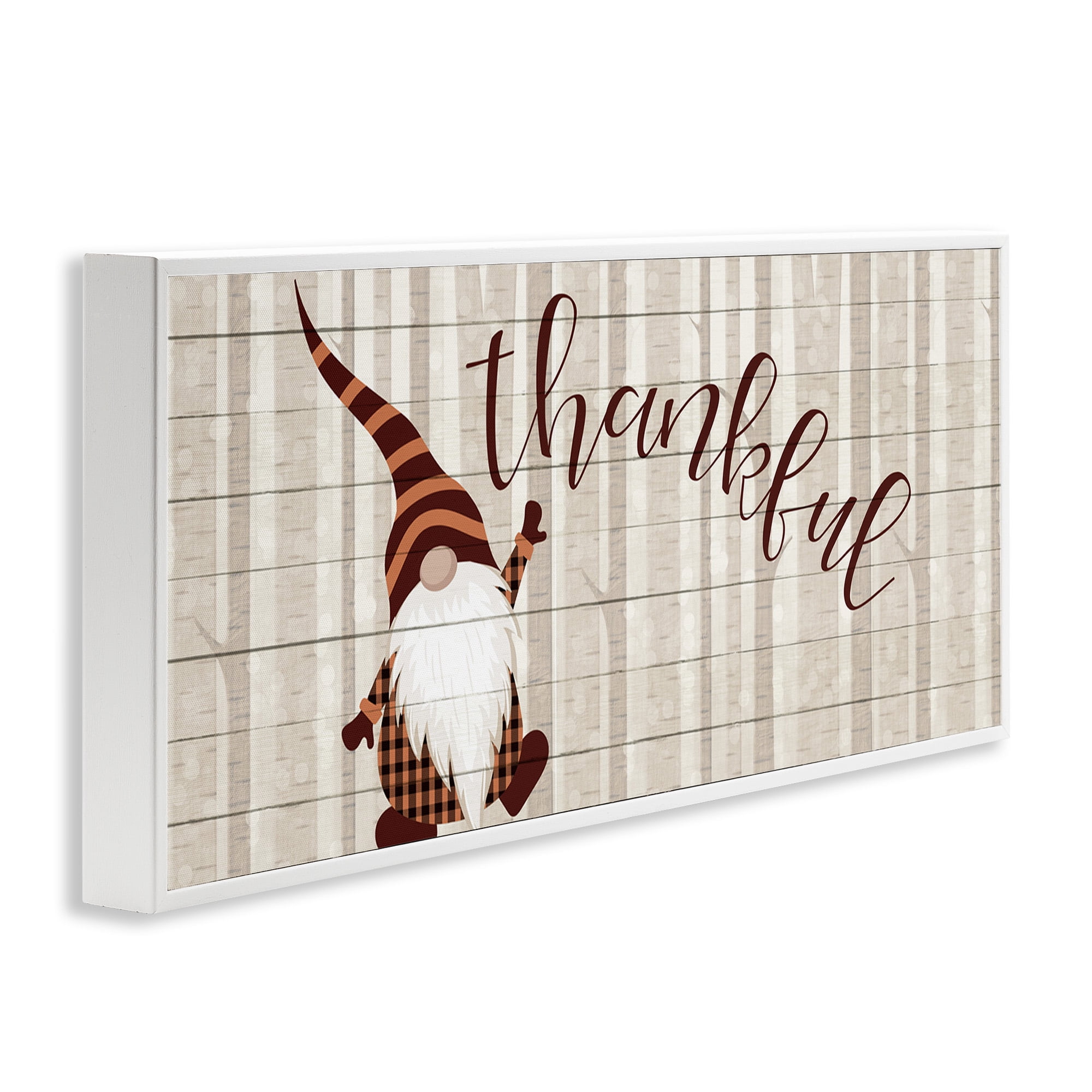 Stupell Industries Thankful Harvest Forest Gnome Fairy Tales & Fantasy Painting White Framed Art Print Wall Art, 30 x 13