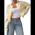 thumbnail image 2 of Suéter Tipo Cárdigan Corto de Larga con Botones y Cuello Redondo para Mujer, Ropa de Punto . Amarillo S, 2 of 9