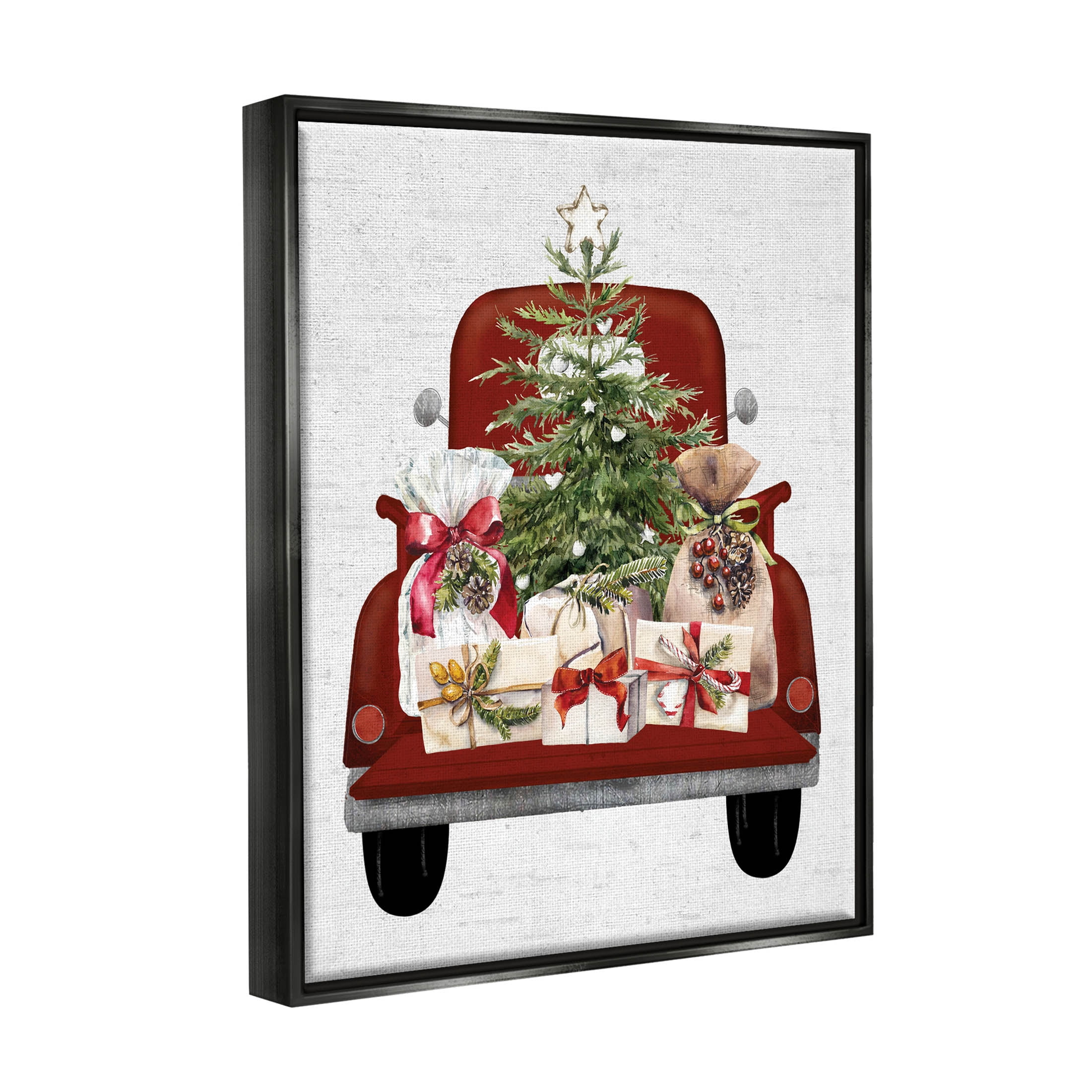 Stupell Industries Country Truck Christmas Gifts Graphic Art Jet Black Floating Framed Canvas Print Wall Art, Design by Lettered and Lined