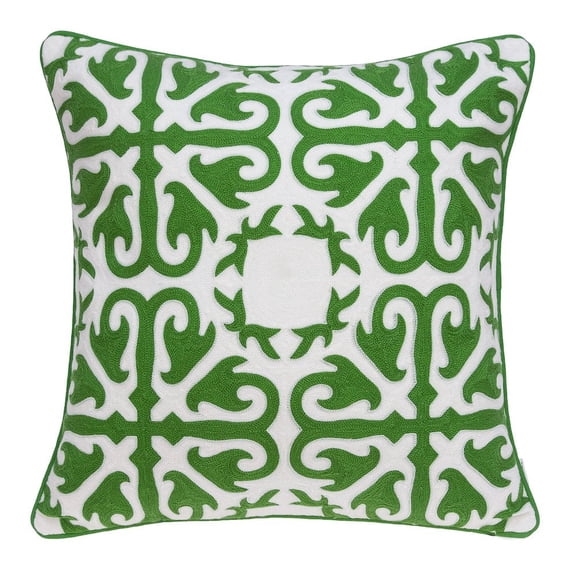 Parkland Collection Ceti Green and White Decorative Throw Pillow, 20 x 20 Cotton Square Pillow