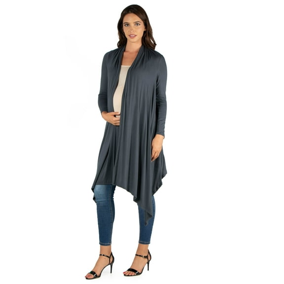 24seven Comfort Apparel Extra Long Open Front Maternity Cardigan