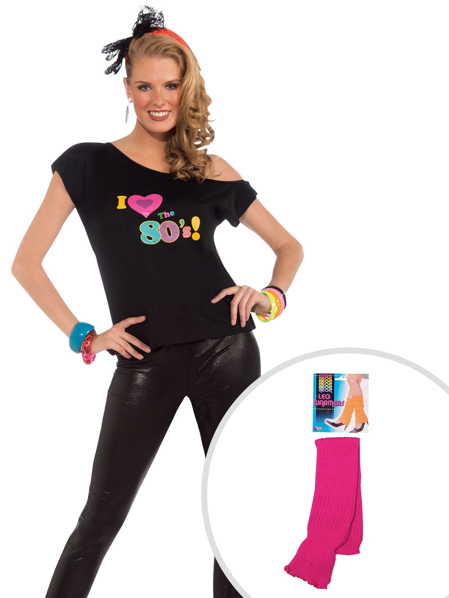 BuyCostumes - Womens I Love The 80's Shirt Adult Costume and Adult Neon Pink Legwarmers