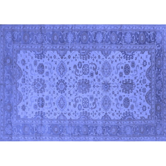 Ahgly Company Machine Washable Indoor Rectangle Oriental Blue Traditional Area Rugs, 7' x 9'