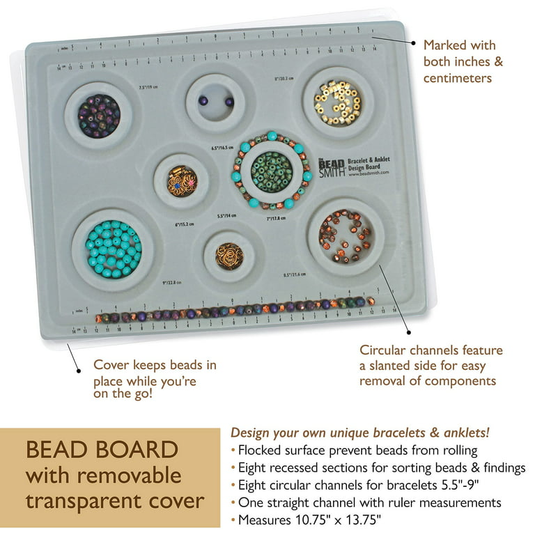 The Beadsmith Elements Bracelet & Anklet Design Bead Board – 10.75 x 13.75 Inches – Removable Transparent Cover – Flocked Surface, Multiple Channels