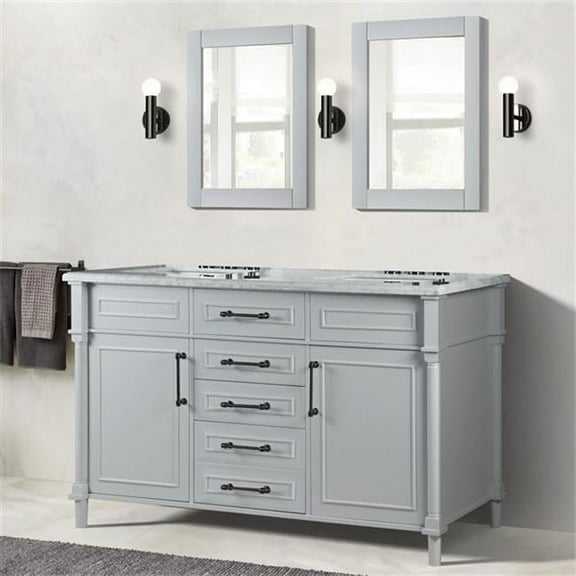 Bellaterra Home 800632-60DBL-LG 60 in. Double Vanity with Carrara Marble Top, Light Gray & White