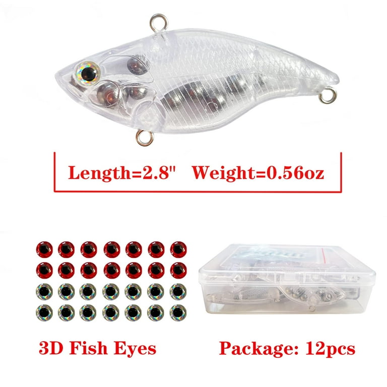 12Pcs Lure Blanks Unpainted Fishing Lures,Blank Topwater Bass Lures with 3D  Fishing Eyes,DIY Crankbait Blanks Swim Baits for Saltwater Freshwater,2.95  0.56oz 